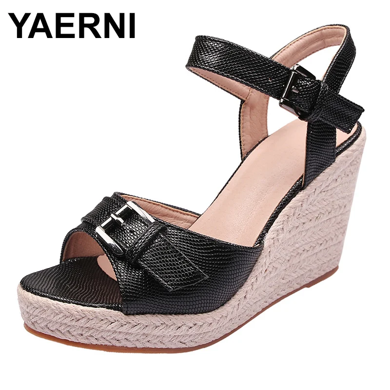 

2024 Big Plus Size 43 Women Denim Buckle Sandals High Wedges Heels Platform Jean Sandal for Ladies Party Casual Footwear New