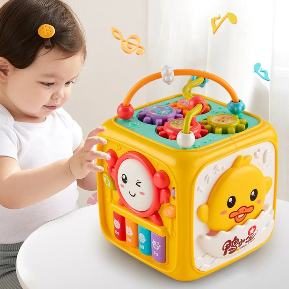 

Многофункциональный развивающий куб-барабан для малышей с музыкой, игрушка Монтессори, развивающий центр для детей ясельного возраста