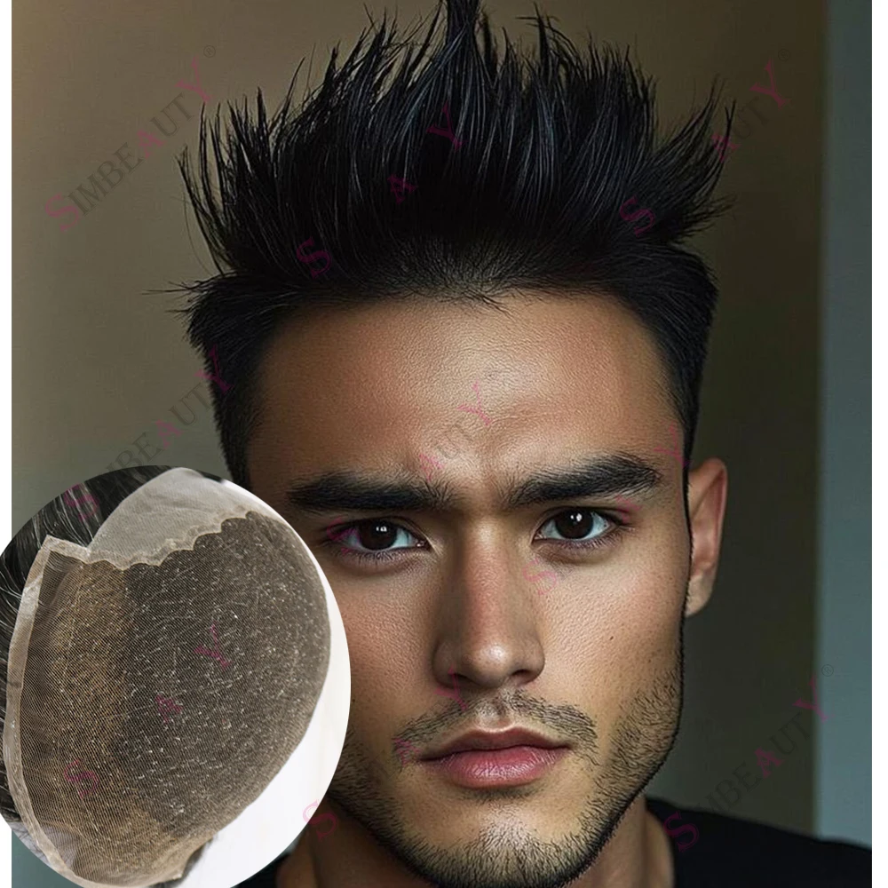 

Натуральная линия волос Система замены волос для молодых мужчин Швейцарское кружево и искусство Q6 Кружева спереди Черный Блондин Серый Коричневый 100% парик из человеческих волос