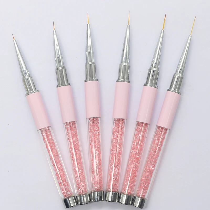 Professional Nail Art Brushes Nail Line Brush Pink UV Gel Painting Pen Carved Nail Art Liner 3D Rhinestones Brush for Manicure