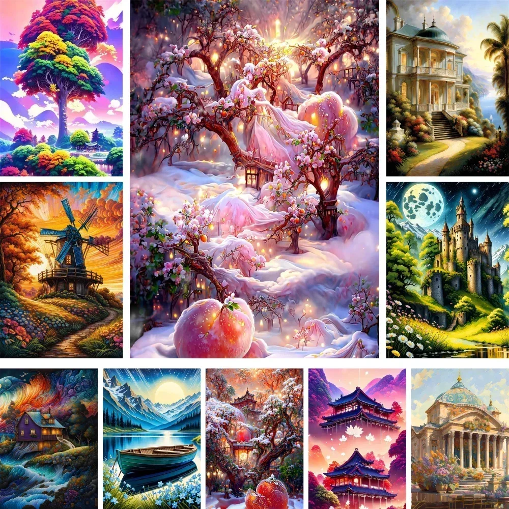 593039 Cartoon House Landscape Painting By Number Oil Paint Crafts Supplies For Adults Room Decoration Gift