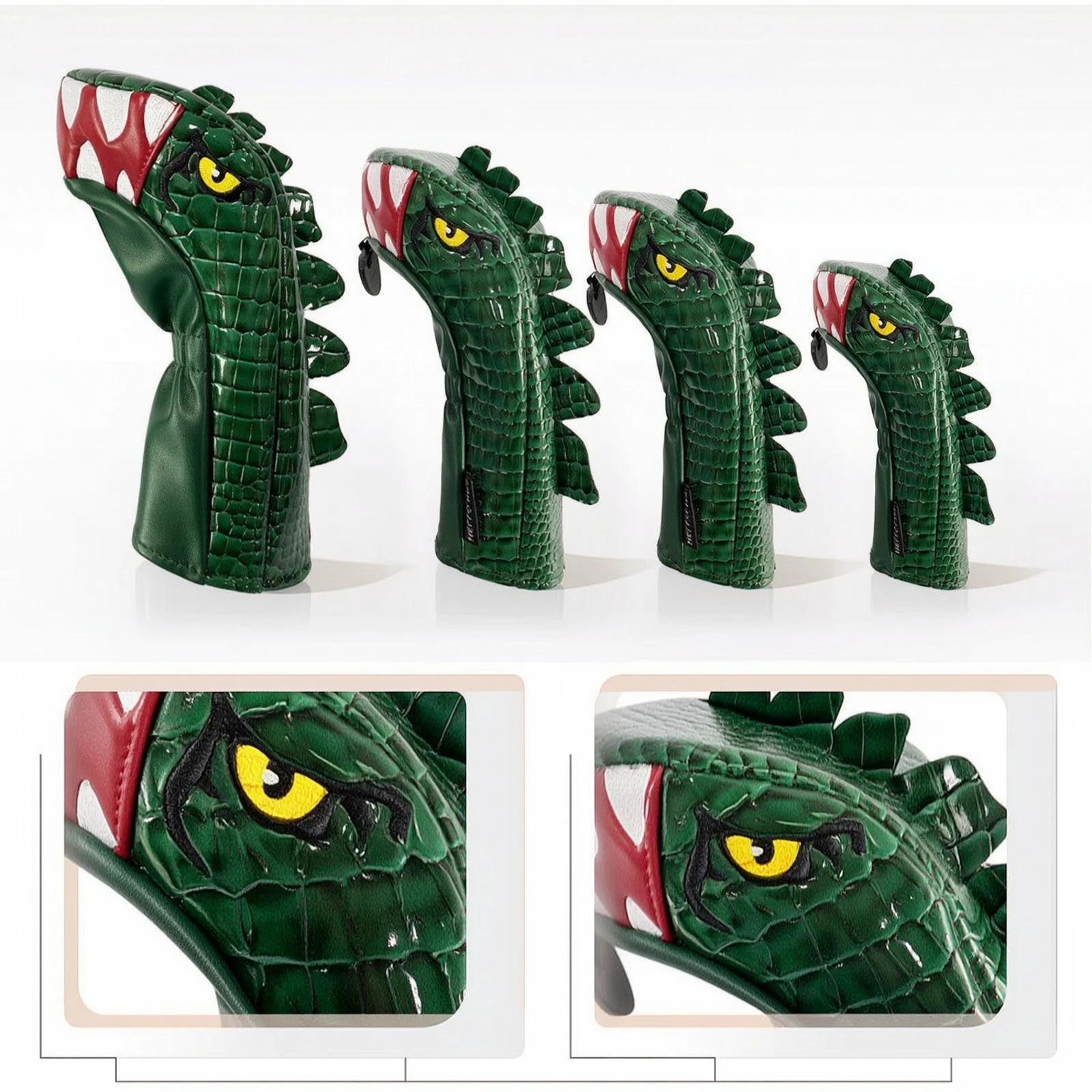 4 Pieces Dinosaur Golf Headcover Shielded Golf Club Head Cover Dinosaur Head Cover Textured Waterproof for Golfers