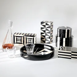 Black White Striped Jewelry Box with Piano Paint Sample Room Decoration Stand Versatile Practical Storage Tray for Ornaments