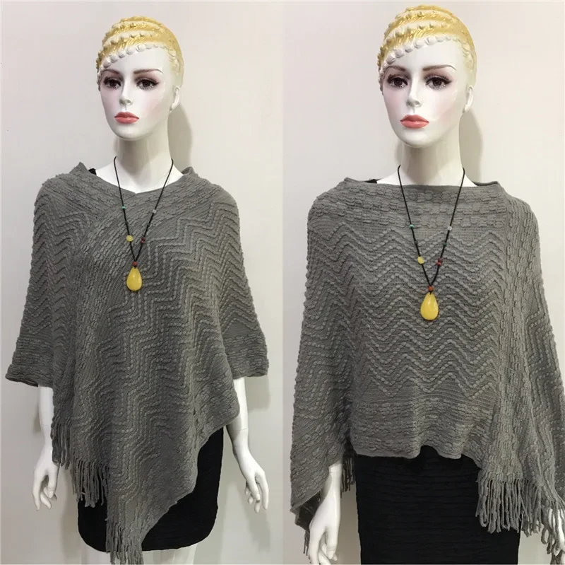 

Spring Autumn Shawl Leisure Pullover Women Sweater Coat Knitting Fashion Pullover Lady Cloak Shawl Shopping Outside Gray