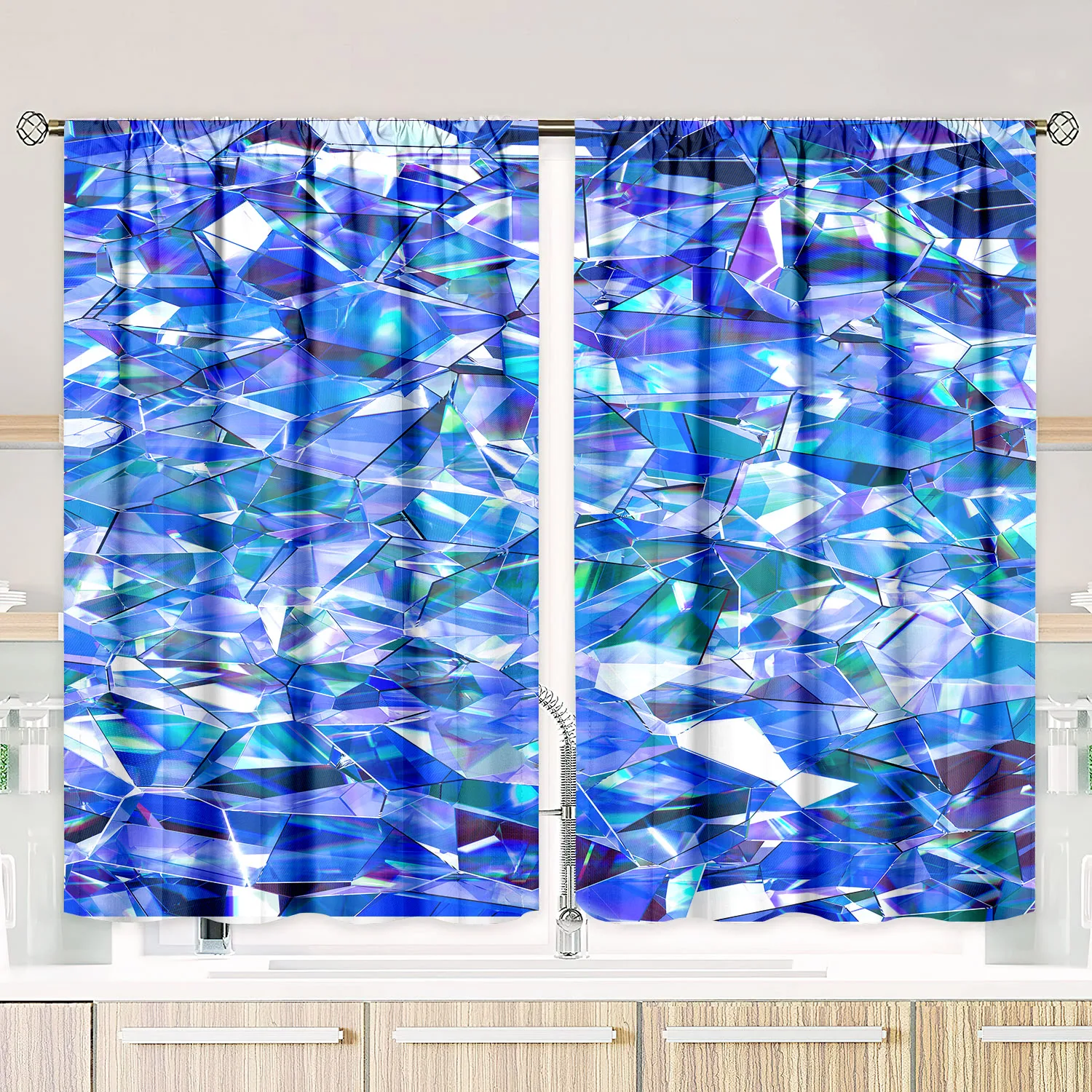 2 pieces - broken glass - printed curtain - polyester material - suitable for bedroom, living room, study private curtain