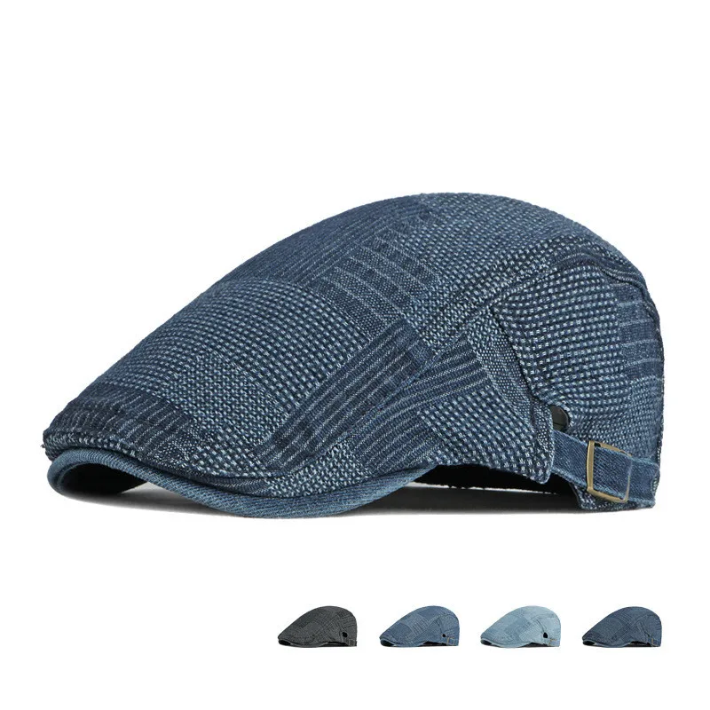 2022 Four Seasons Cotton Geometric Newsboy Caps Men Flat Peaked Cap Women Painter Beret Hats 09