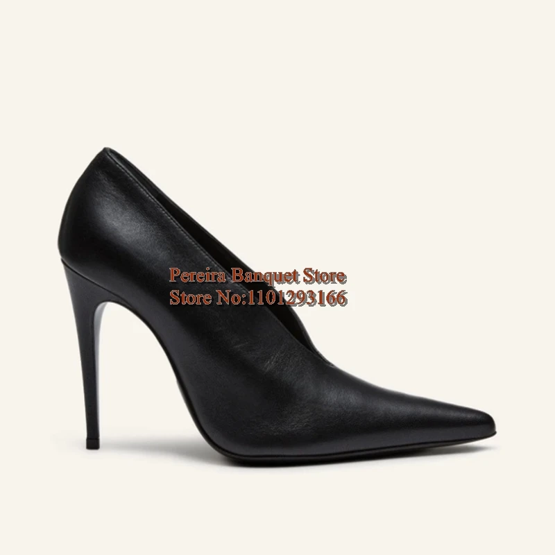 الحديثة زيبرا شريط عميق الخامس عالية الكعب مضخات أشار تو الانزلاق على بولي Leather الجلود الخامس نمط غطاء الكعوب النساء فستان أحذية أسود أبيض #3