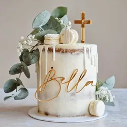 Personalized Cake Name Charm and Cross Topper Set / Holy Communion /Acrylic Baptism First Communion Cake Decoration
