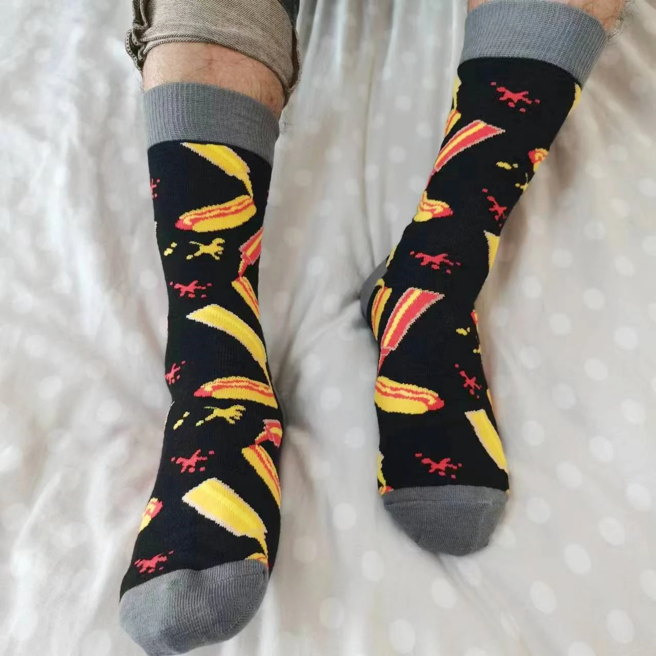 Funny Food Pattern Ice cream Hot Dog Qiwi Tomato Men Crew Sock Gift Men Boyfriend Husband Cute Street Novelty Funky Black Green