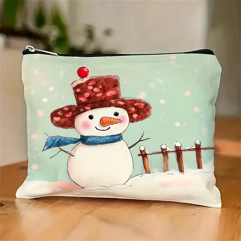 

A Snowman Print Makeup Bag- Multifunctional Zipper Pouch, Jewelry Storage Bag, Perfect Travel Zipper Small Storage Bag.