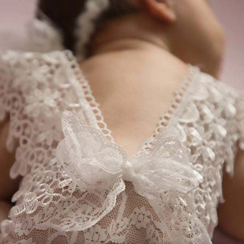 2 Pçs/set 0-1 Mês Adereços Fotografia Recém-nascidos Bebê Coroa Renda Oco Macacão Bodysuits Roupa Traje