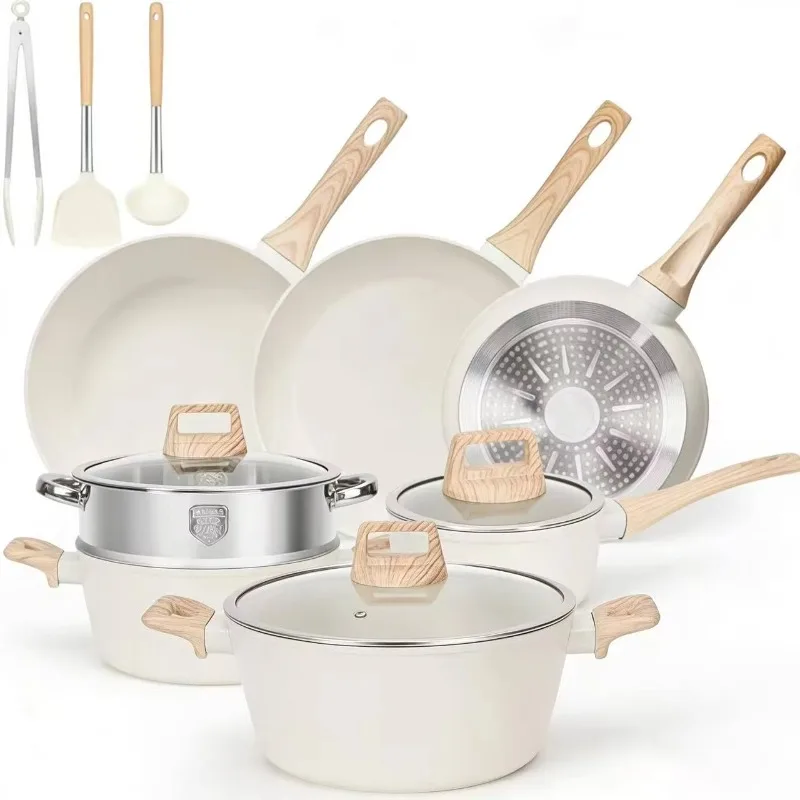 

Magnesite Aluminum Alloy Non-stick American Style Round Frying Pan Glass Lid No Exterior Coating for Gas Induction Cookers