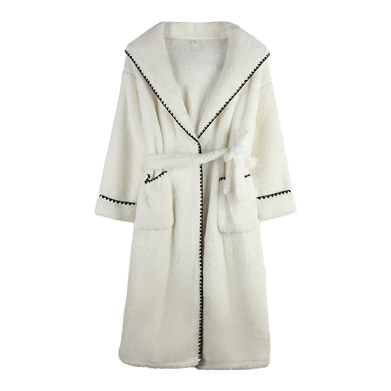 

Winter Women Robes With Hooded Sleep Lounge Pijamas Mujer Long Sleeve Ladies Nightwear Bathrobe V-Neck Plush Velvet Night Dress