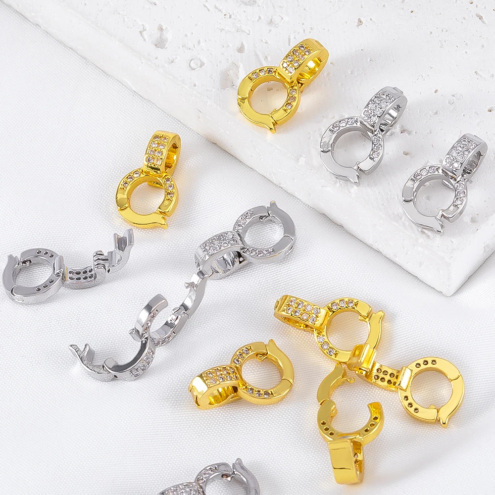 Chiusure a Moschettone Placcate in Oro 18K con Zirconi Incastonati, Ganci in Ottone per Creazione di Gioielli Fai-da-Te, Forniture per Realizzazione di Collane Artigianali