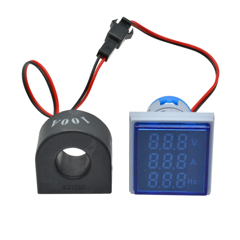 0-100A 60-500V 22MM 3 in 1 Square Mini Digital Voltmeter Ammeter Hz Hertz Frequency Meter Current Voltage Indicator Tester