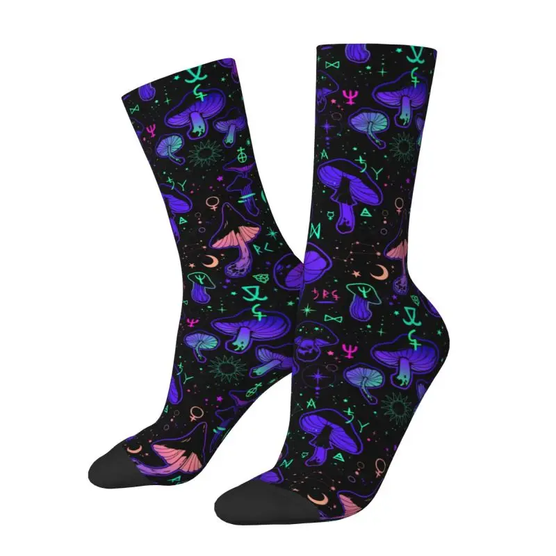 Fun Men's Psychedelic Magic Mushrooms Symbols Boho Dress Socks Unisex Warm Comfortable 3D Printing Crew Socks