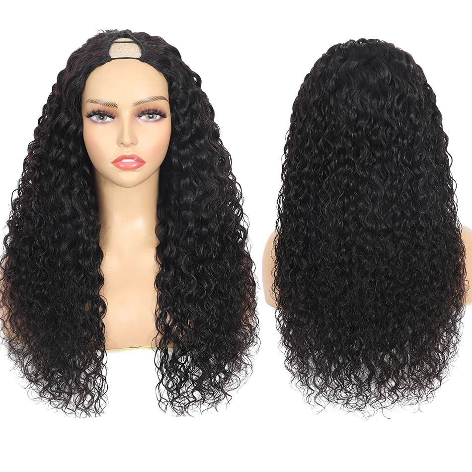 100% Vietnamese Human Hair Water Wave V Part Wigs Wet And Wavy Curly U Part Wigs 200% Density Glueless U Shaped Wig For Beginner