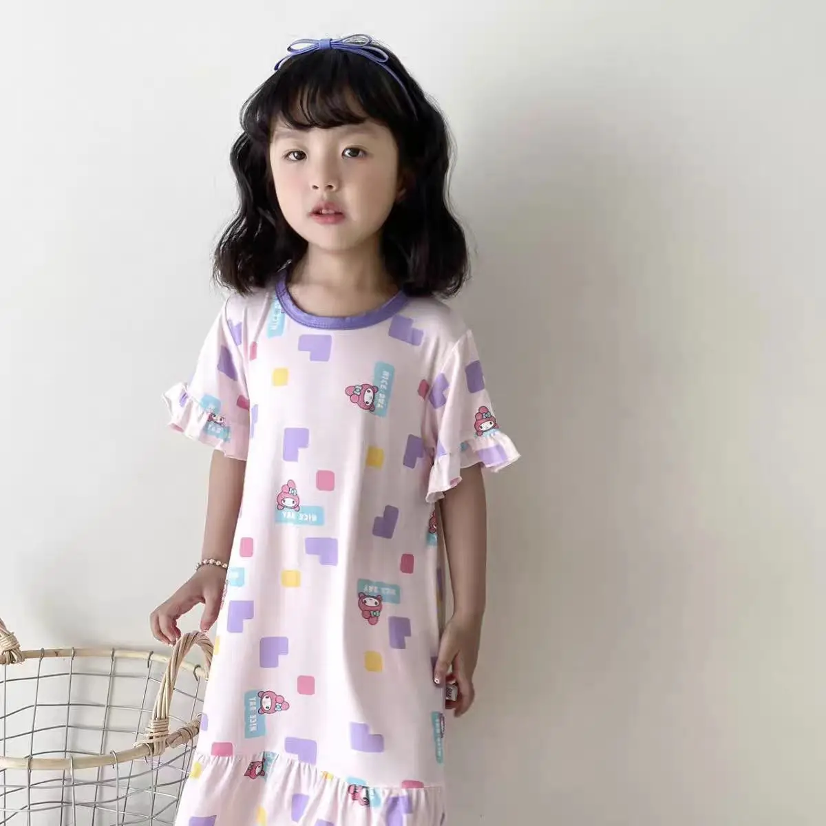 

Sanrio Children Night Dress Kawaii My Melody Girl Night Clothes Sets Cartoon Anime Loungewear Summer Sweet Round Neck Comfort