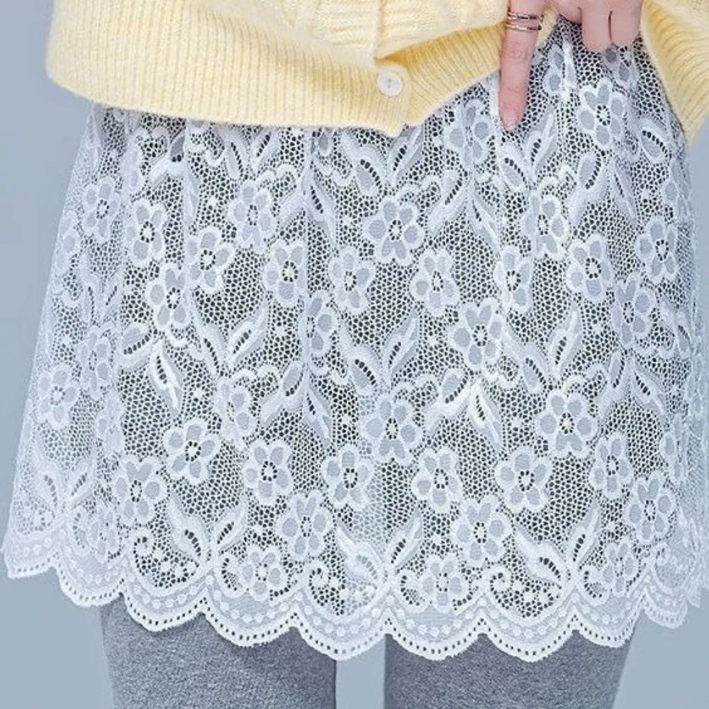 

Модная юбка-фартук с кружевной отделкой и цветочной вышивкой для женщин, универсальная, в стиле Y2K, для украшения брюк