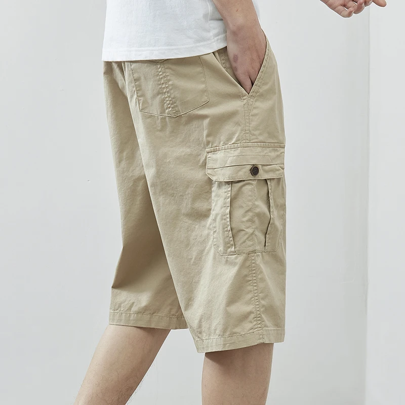 

HE New Faion Men's Casual Seven-Foot Pants Breathable Sweat Absorbent Home Outdoor Wear Straight Leg Polyester Fiber