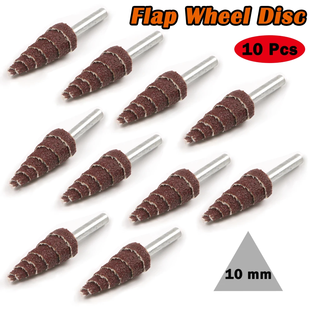 Disco de roda de aba de lixa, lixa 80 10mm, ferramentas de polimento de papel de areia, haste de 3mm para acessórios dremel, polimento de madeira com 10 peças