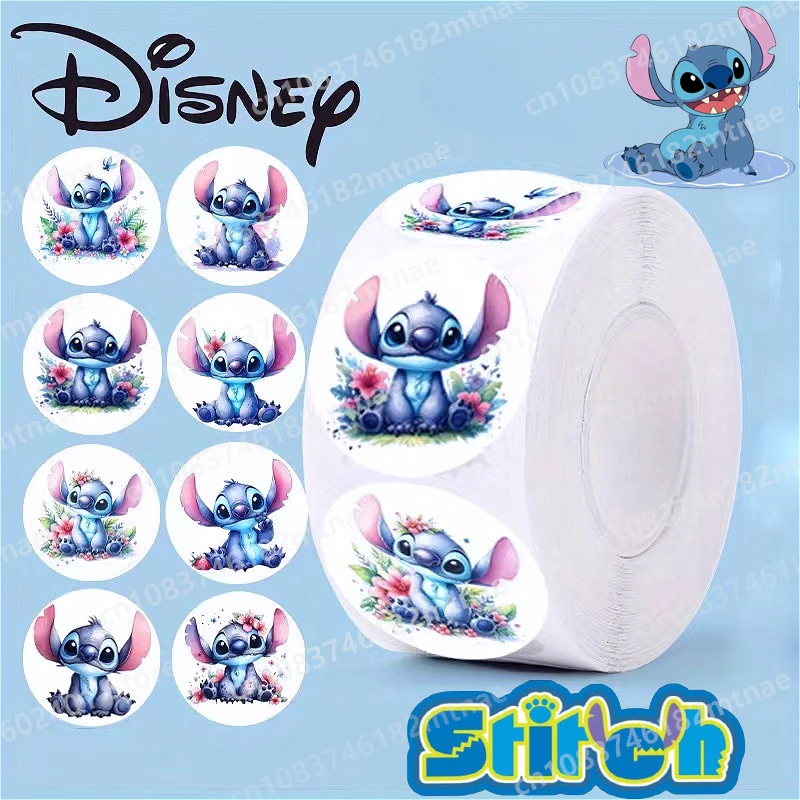 500 Pcs Disney Cartoon Stitch Sticker Round Seal Sticker Cute Bonus Stickers for Children DIY Decorative Roll Ledger Wholesale