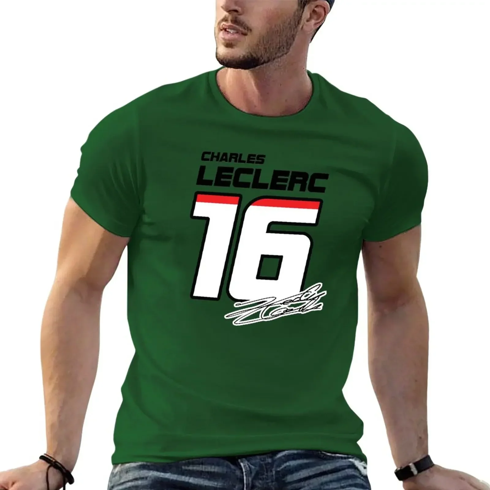 Graphic tees customs design your own mens anime F1 Leclerc 16 T-Shirt oversized t shirts clothing harajuku 2024 summer