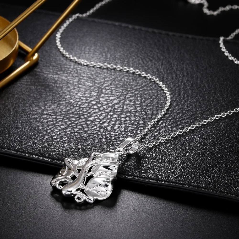 45cm 925 Sterling Silver piękne drzewo naszyjnik dla kobiet wisiorki wesele moda szlachetna biżuteria prezenty świąteczne