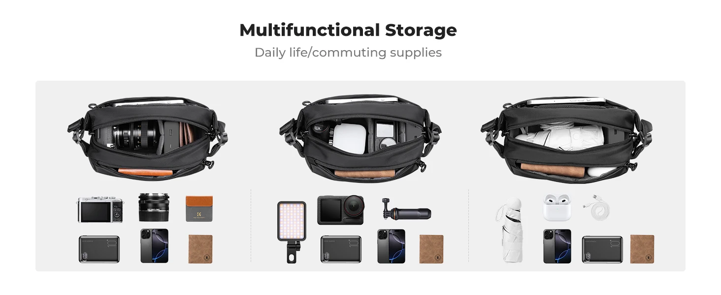K&F CONCEPT 4L Camera Sling Bag Lightweight Travel Photography Shoulder Bag For Canon Sony DSLR SLR Camera Case Tripod Holder