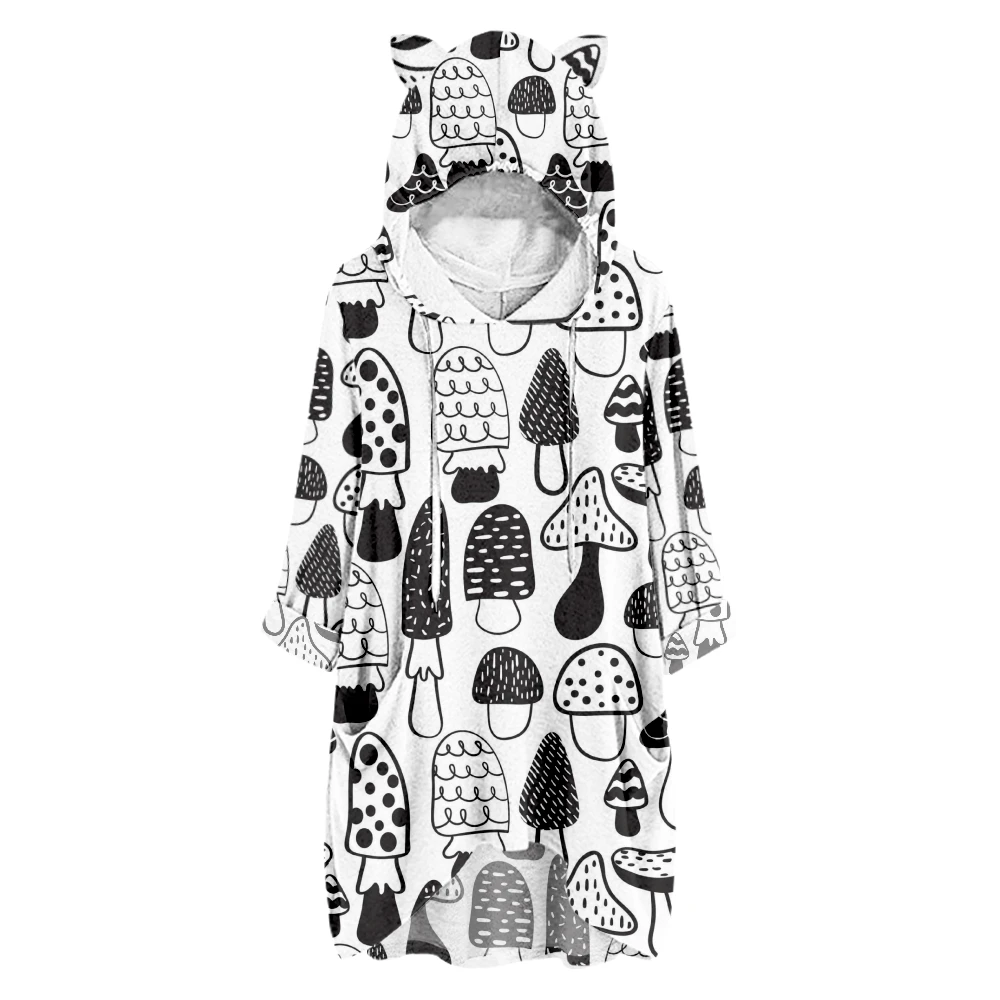 

Women's Hoodie Loose Fashion Half Sleeve Mushroom Printing Casual Fashion Women Cat Ears Sweatshirt Hoodies