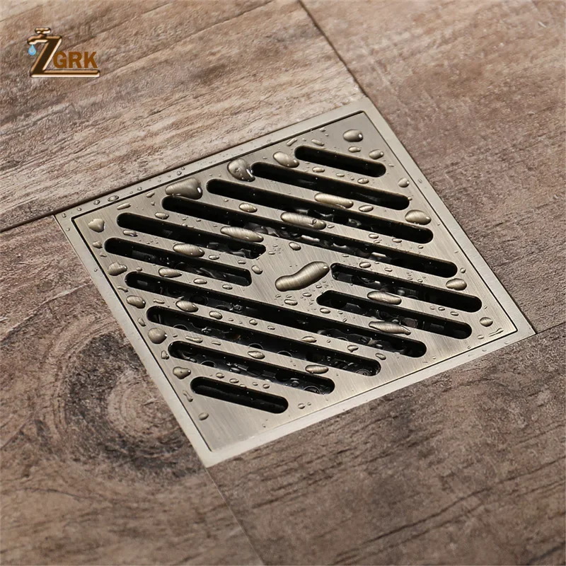 ZGRK Bathroom Floor Drain Square 10cm Antique Bronze Shower Drain Brushed Gravity Flushing Balcony Bathroom Anti Odor Drains