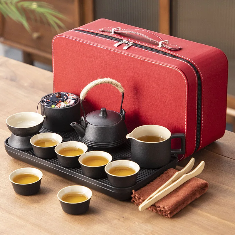 

For Black pottery travel outdoor camping Kung Fu tea set small set for home convenient storage anti-scalding ceramic teapot tea