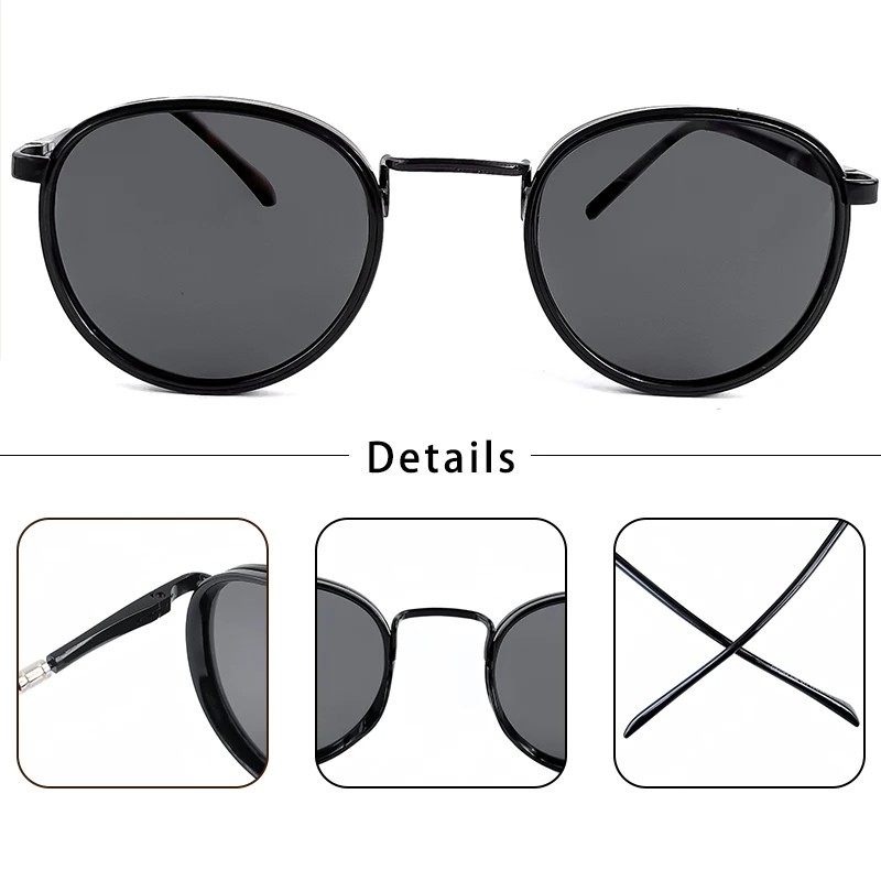 HBK TRetro Punk Herren Polarisierte Sonnenbrille Rundes Design Modische UV400 Unisex Sonnenbrille Reise Party Ideaal für Geschenke – Detail 5