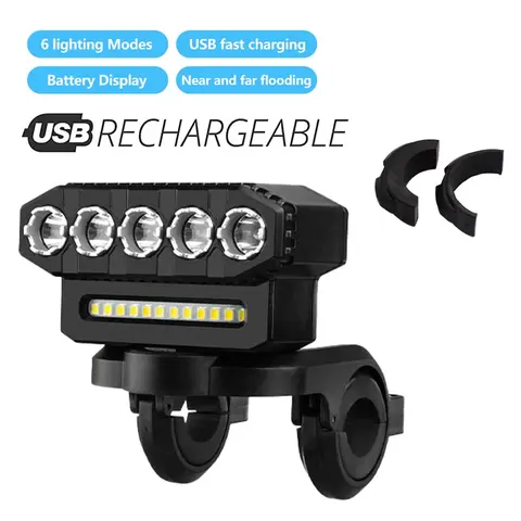 5 LED 자전거 전면 조명 충전식 MTB 자전거 라이트 방수 야외 야간 안전 전면 램프 사이클링 액세서리