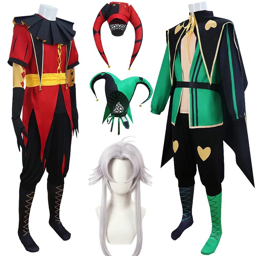 Perruque et Vêtements de Cosplay Fantasia Game Freak Circus Clown Pierrot pour Hommes, Costume de Fête d'Halloween et de Carnaval