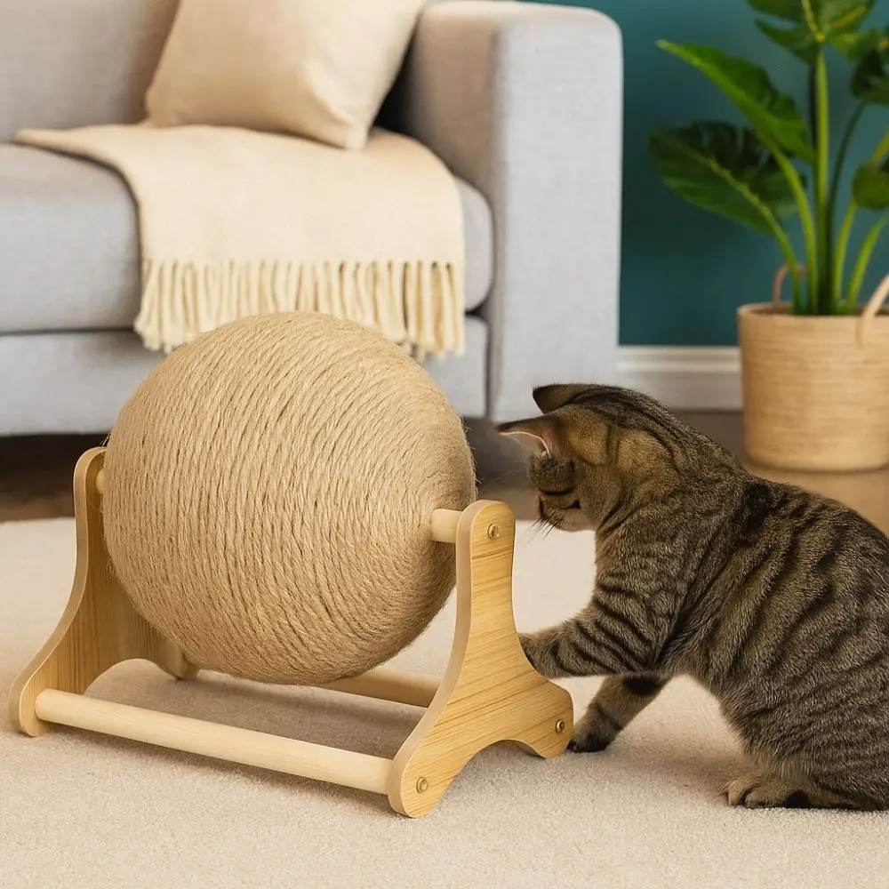 

Creative Wooden Cat Scratching Ball Wear-resistant Stable Kitten Sisal Rope Ball Non-Slip Cat Claw Grinding Relieve Boredom