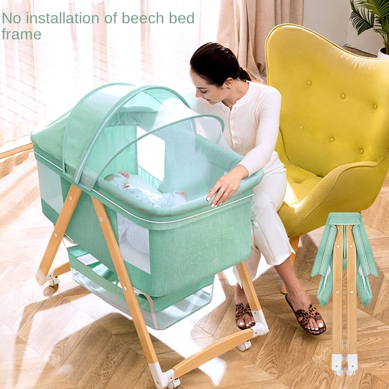 Hxl Baby Bed Beech Movable Multifunctional Folding Stitching Bed Bassinet