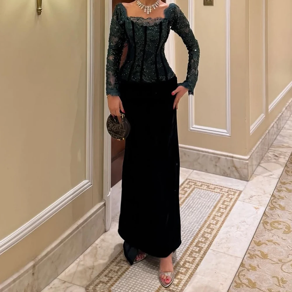 

Вечерние платья русалки по индивидуальному заказу, длиной до пола, с квадратным воротником и длинными рукавами, платье для выпускного вечера Fsahion, расшитое блестками кружевное драпированное вечернее платье