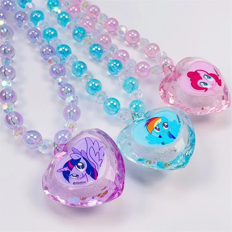 Genuine My Little Pony Children's Necklace Princess Luminous Gemstone Jewelry Ring Ear Clip Girl Kawaii Christmas Birthday Gift