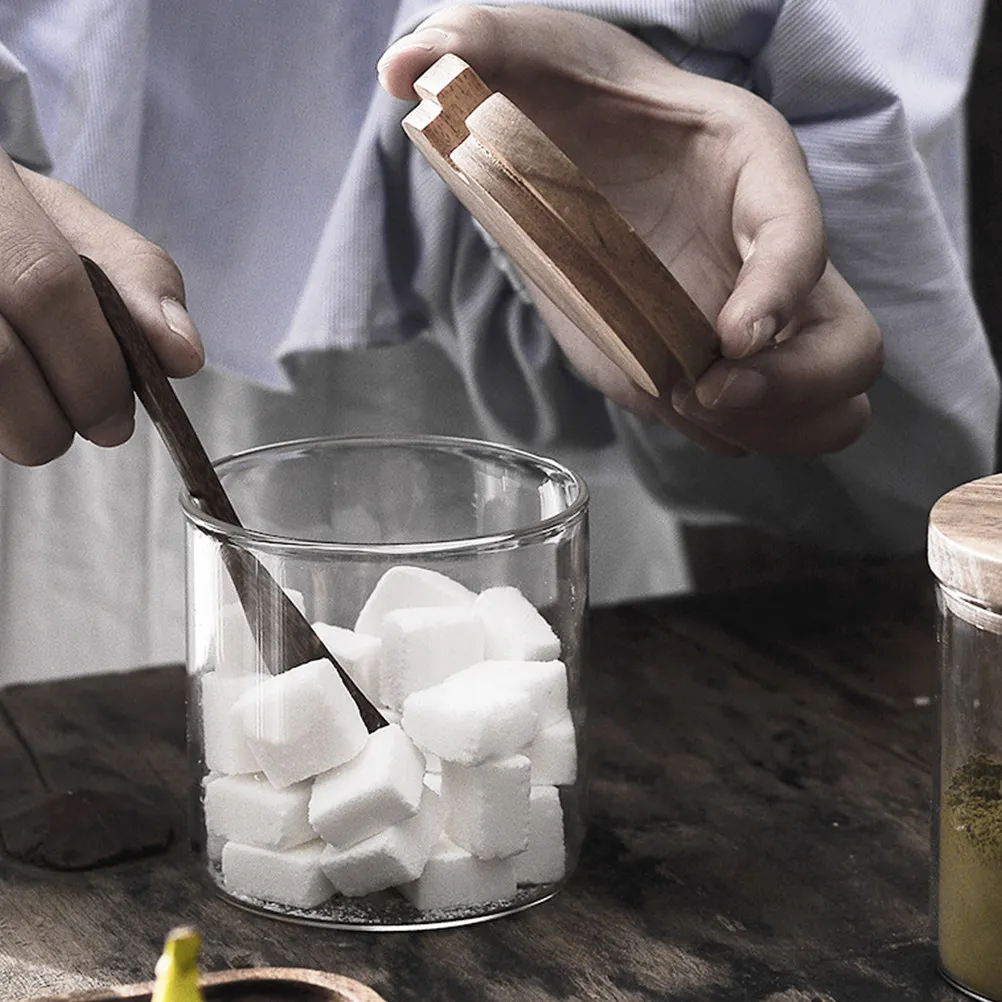 

1Set Clear Seasoning Jar Glass Condiment Storage Multi-Functional Creative Kitchen Supplies Tray Spoon Condiment Containers