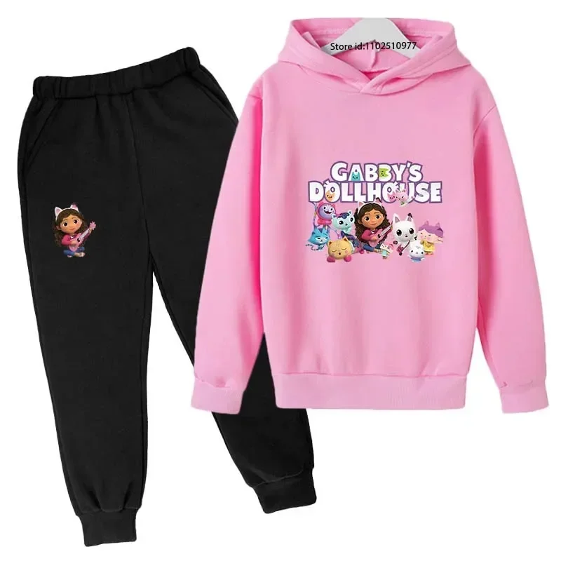 Kids  Gabby‘s Dollhouse Cartoon Cute Print Spring Autumn 2pcs Hoodie+Jogging Pants Tracksuits 2-14 Years Boys Girls Clothes Sets