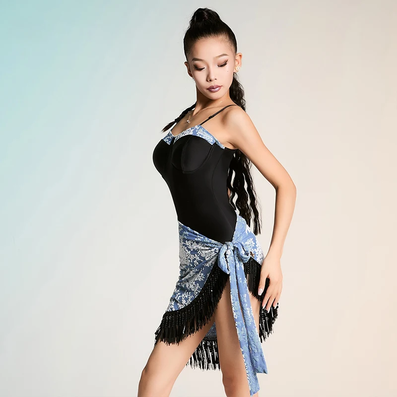 女性のセクシーなラテンダンス衣装オープンバックハイスリットドレス伸縮性のある生地プロ競技サルサ衣装練習服 VBH1579