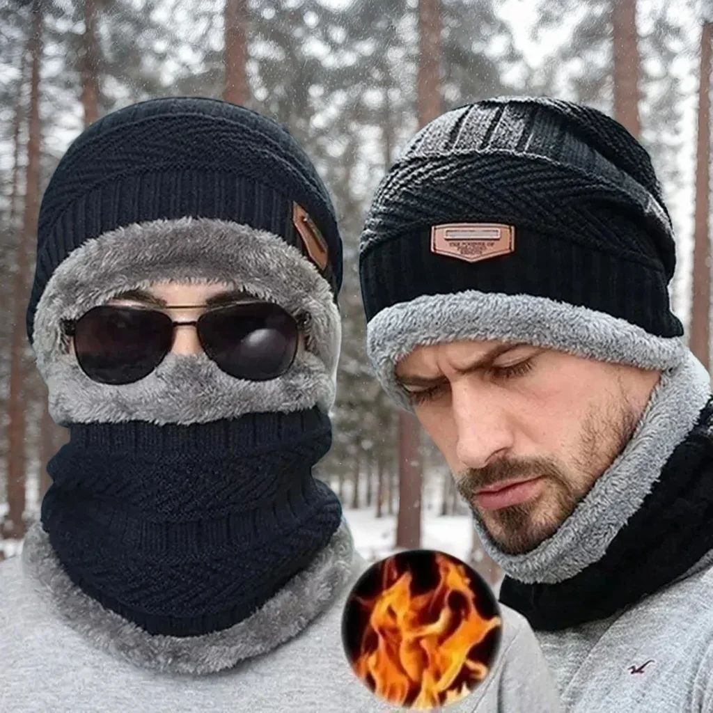 

Winter 3-Piece Set - Hat, Scarf & Touch Screen Gloves (Thickened Wool) for Men & Women, Outdoor Riding & Cold Weather Protection