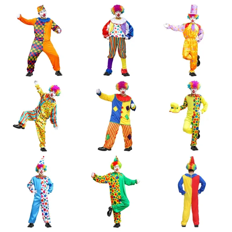 

Circus clown costume stage show performance onesie masquerade ball magician adult set hair giveaway