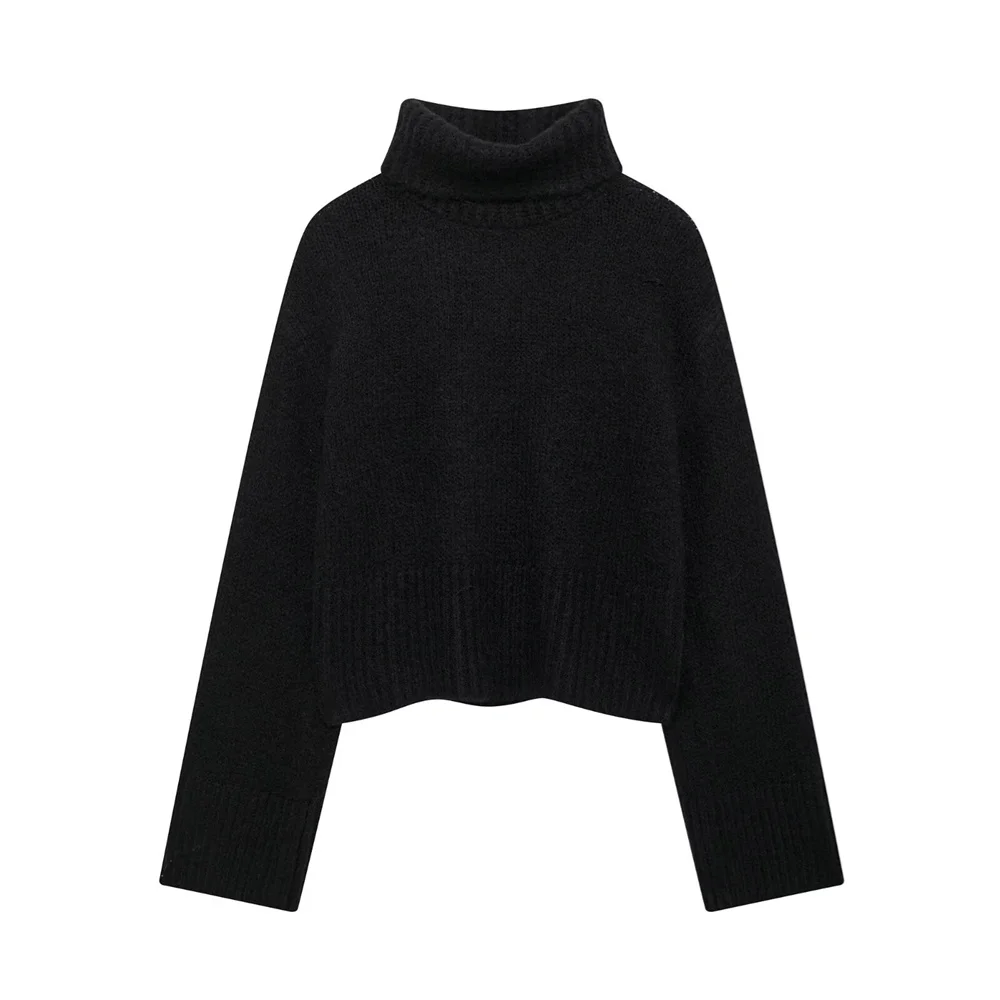 PB&ZA Women's Loose High Neck Long Sleeve Autumn/Winter New Solid Color Knitted Hoodie