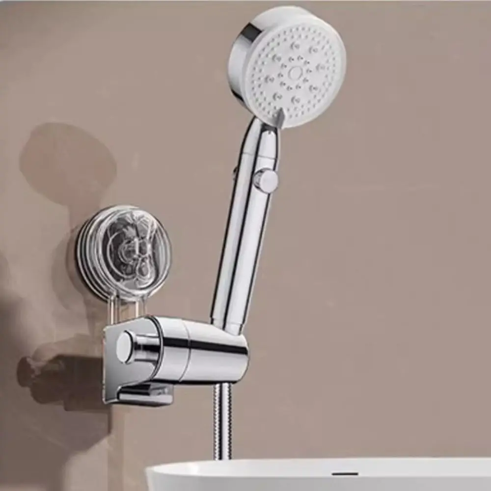 With Hanger Hooks Suction Cup Shower Head Holder No Drill Wall Mounted Showerhead Bracket ABS Universal