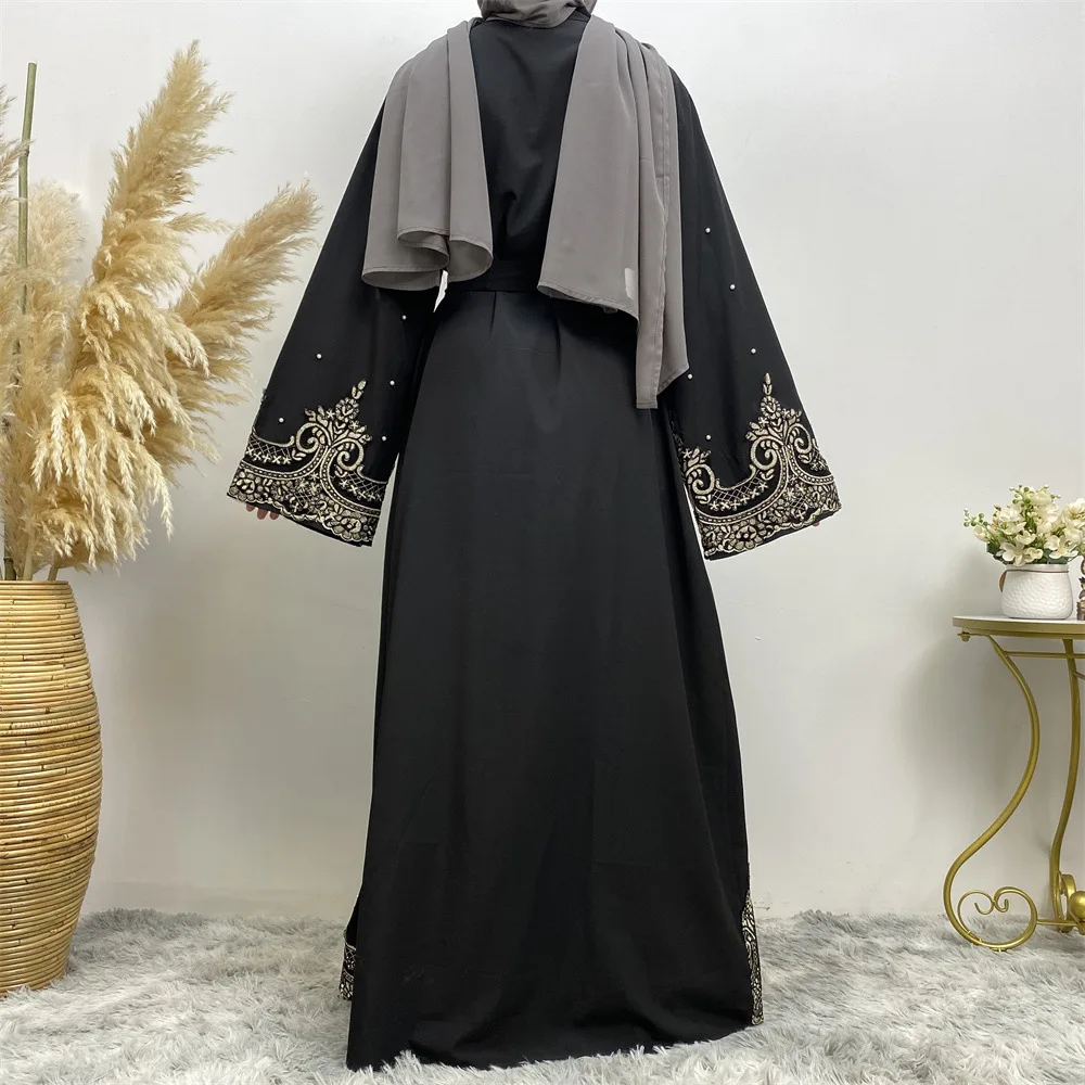 Muslim Beaded Embroidery Kimono Cardigan Women Maxi Dress Dubai Abaya Turkey Kaftan Open Jalabiya Eid Ramadan Robe Arabic Caftan