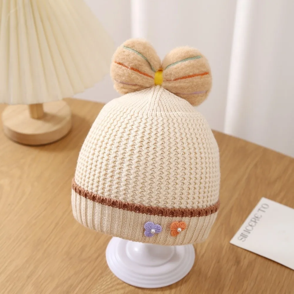 

Модная шапка-бини с бантом, утепленная теплая вязаная шапка, морозостойкий ветрозащитный пуловер, детская шапка