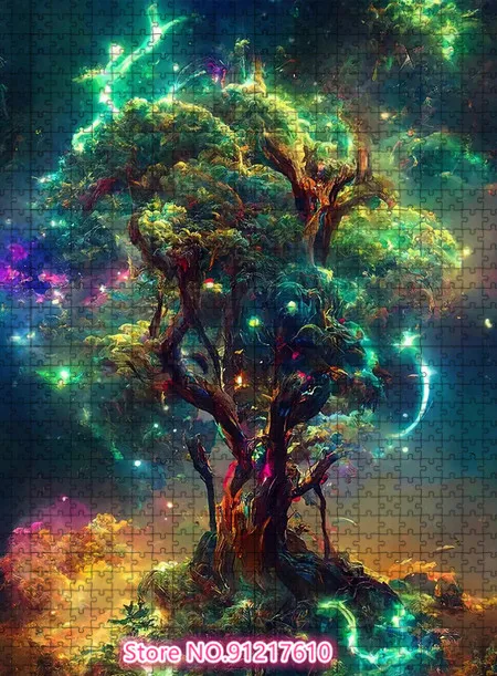 1000 Stuk Puzzel Boom Van Leven Sprookje Dorp Landschap Art Roze Bloem Kasteel Kinderen Brainstormen Puzzel Game