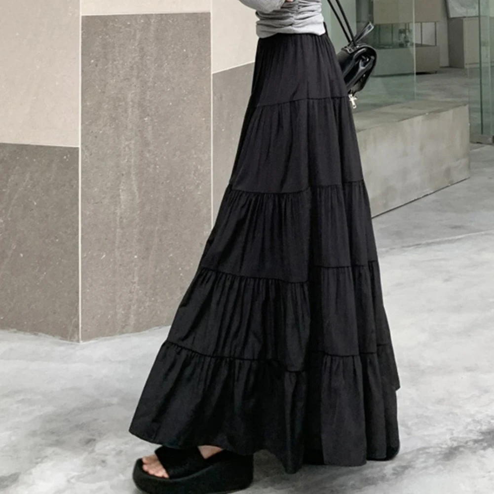 

Daily Commuting Skirt Black Long Skirt Black Casual A-line Skirt Daily Wear Polyester Fabric For Casual Outings